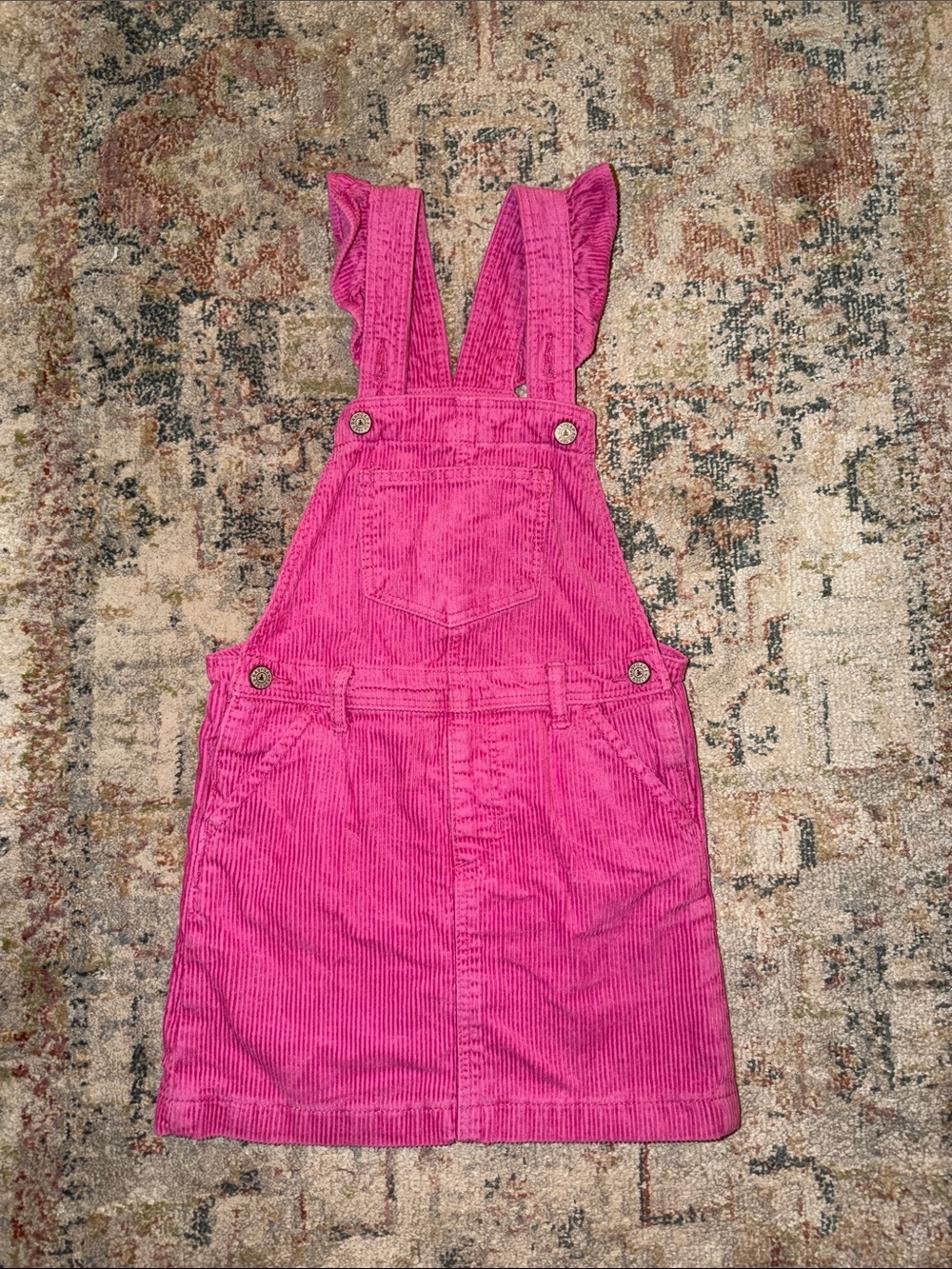 GAP Bright Pink Corduroy Pinafore Dress with Ruffle Straps